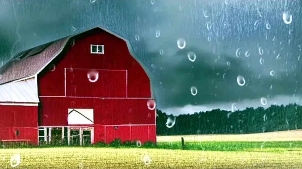 Heavy Rain, Lightening, Powerful Thunderstorms on Farm Red Barn For Relaxing, Focus, Sleep 3 Hours