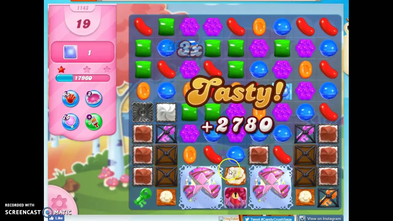Candy Crush Level 1143 Audio Talkthrough, 3 Stars 0 Boosters