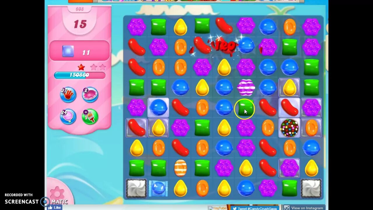 Candy Crush Level 608 Audio Talkthrough, 1 Star 0 Boosters