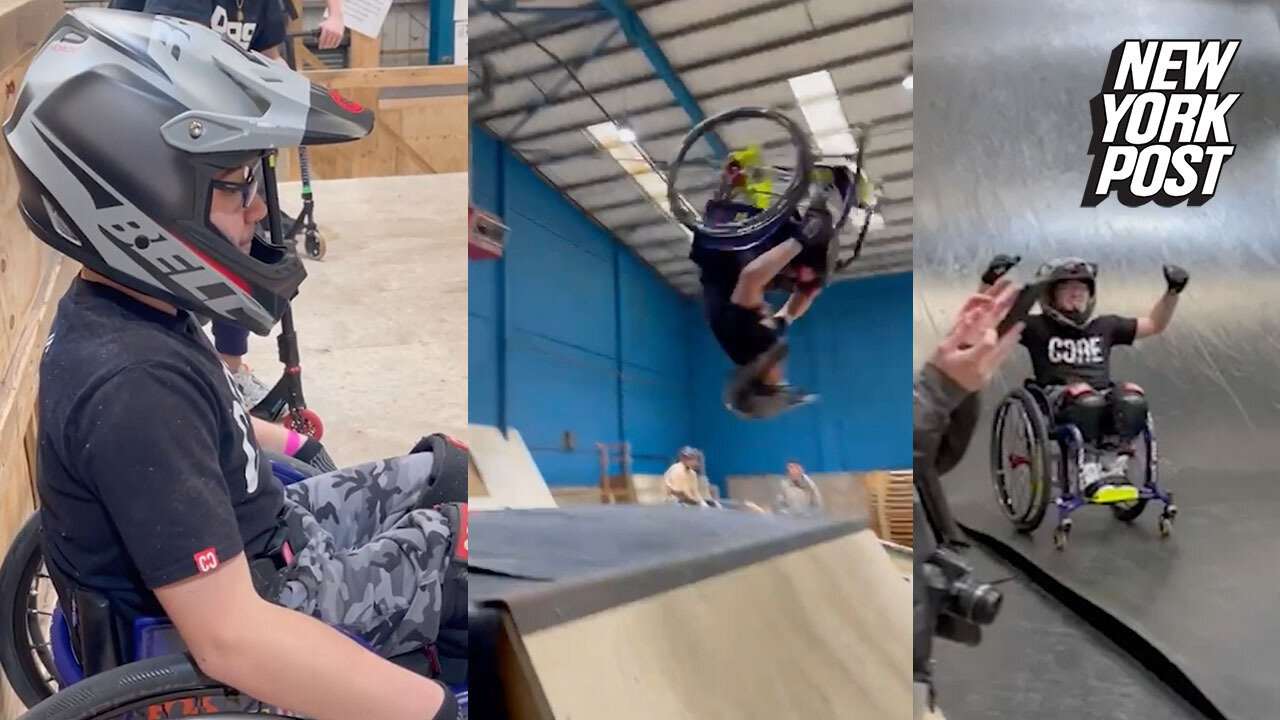 Flippin' awesome kid does wheelchair backflip