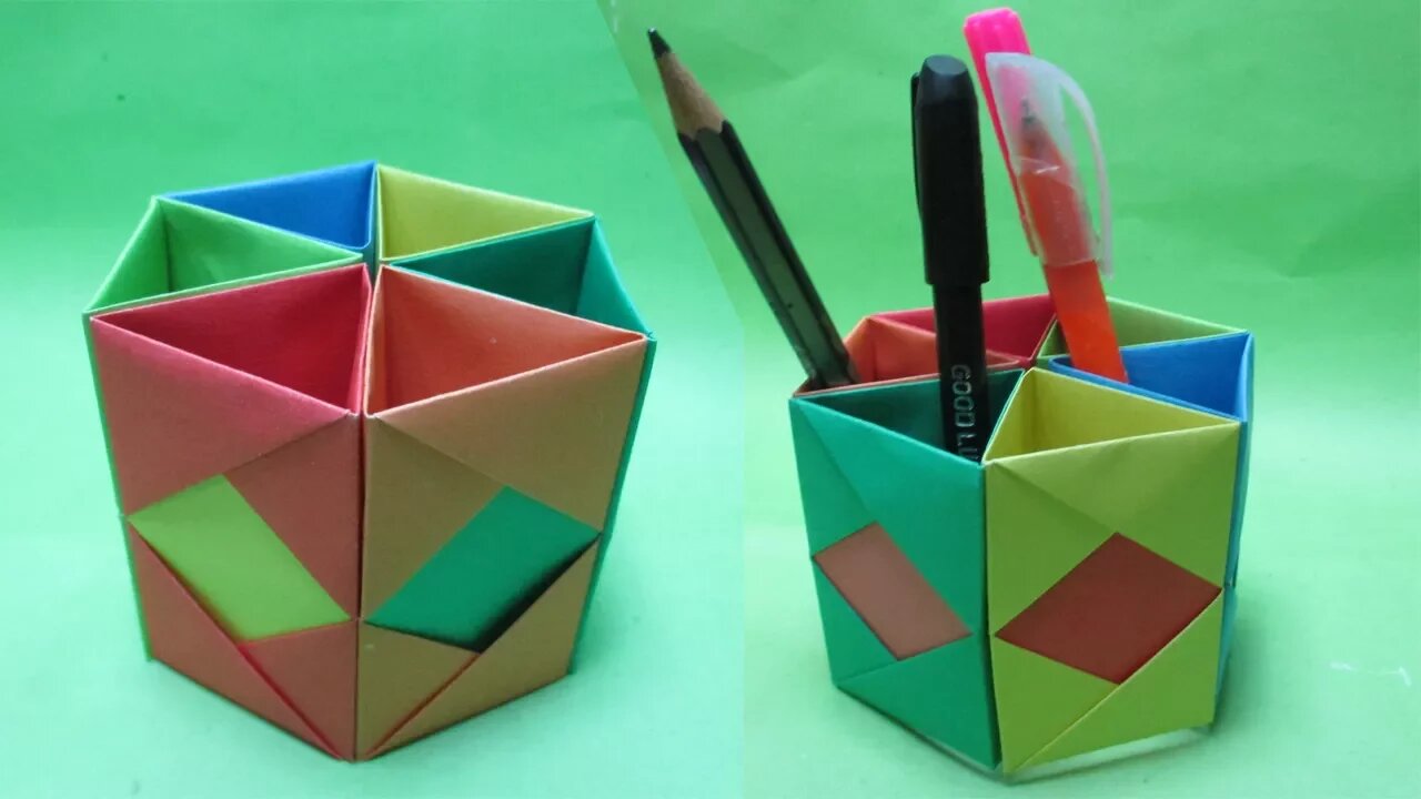 How to make hexagonal paper pen pencil holder//Origami Pen Holde