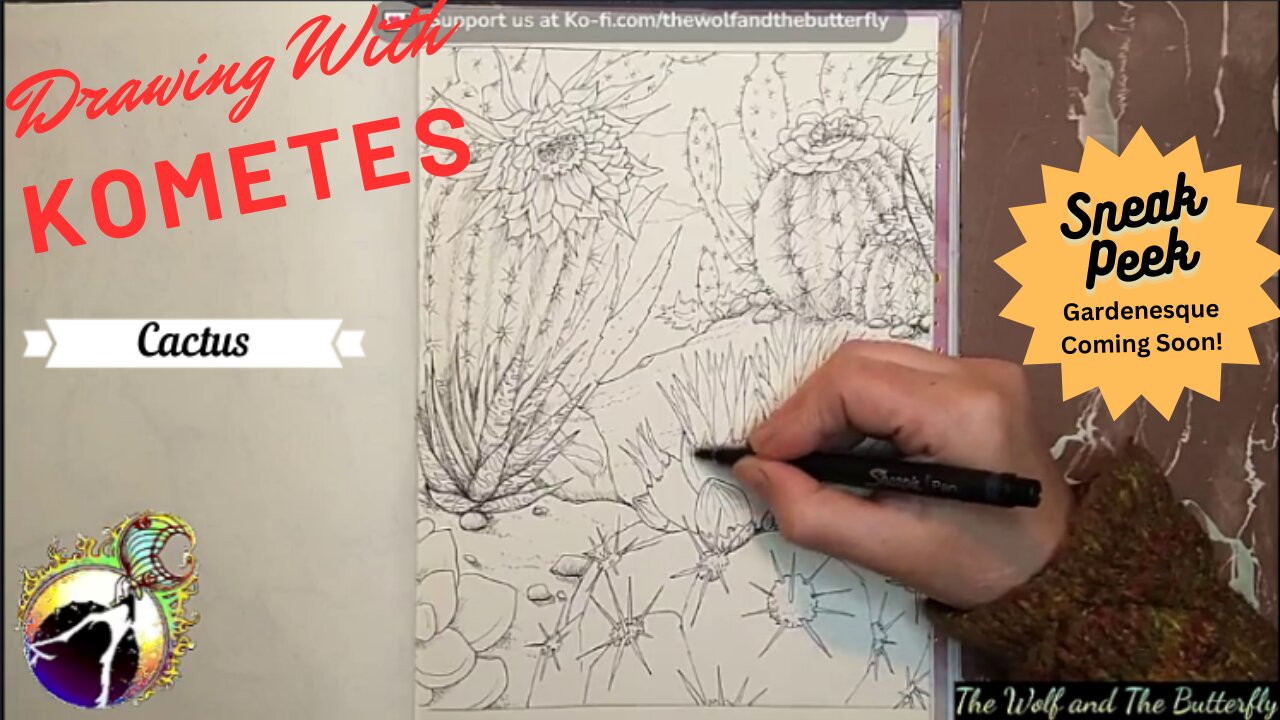 Unleash Your Creativity: Vibrant Cactus Garden Coloring Page from Gardenesque