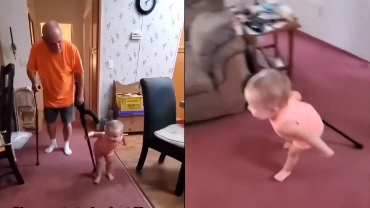 Baby walking like his grandpa