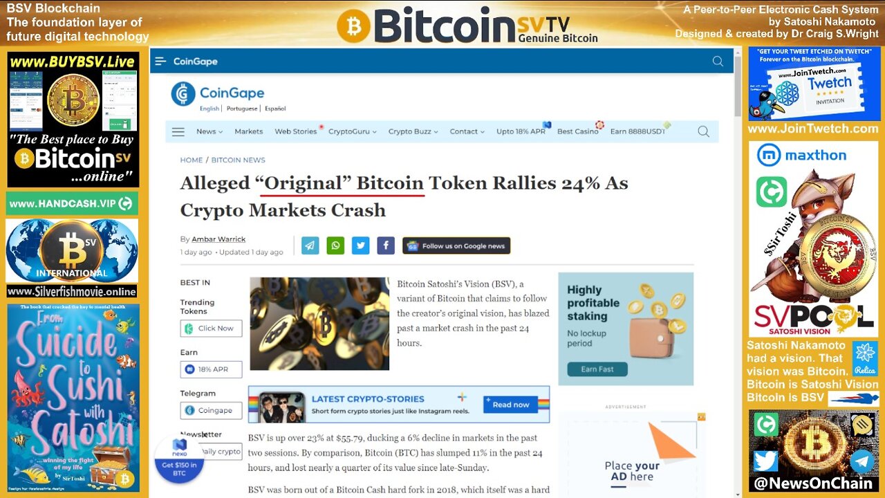 SirToshi's News: “Original” Bitcoin (BSV) Rallies 24%
