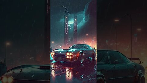 #city #neon #car #night #dark #rain #lightning #clouds #thunder #digitalart #ringtone #shorts #viral