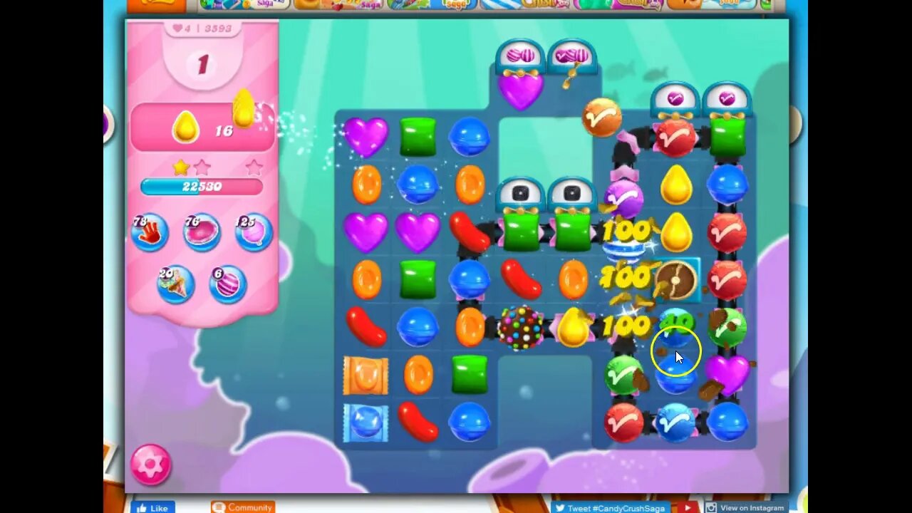 Candy Crush Level 3593 Talkthrough, 14 Moves 0 Boosters