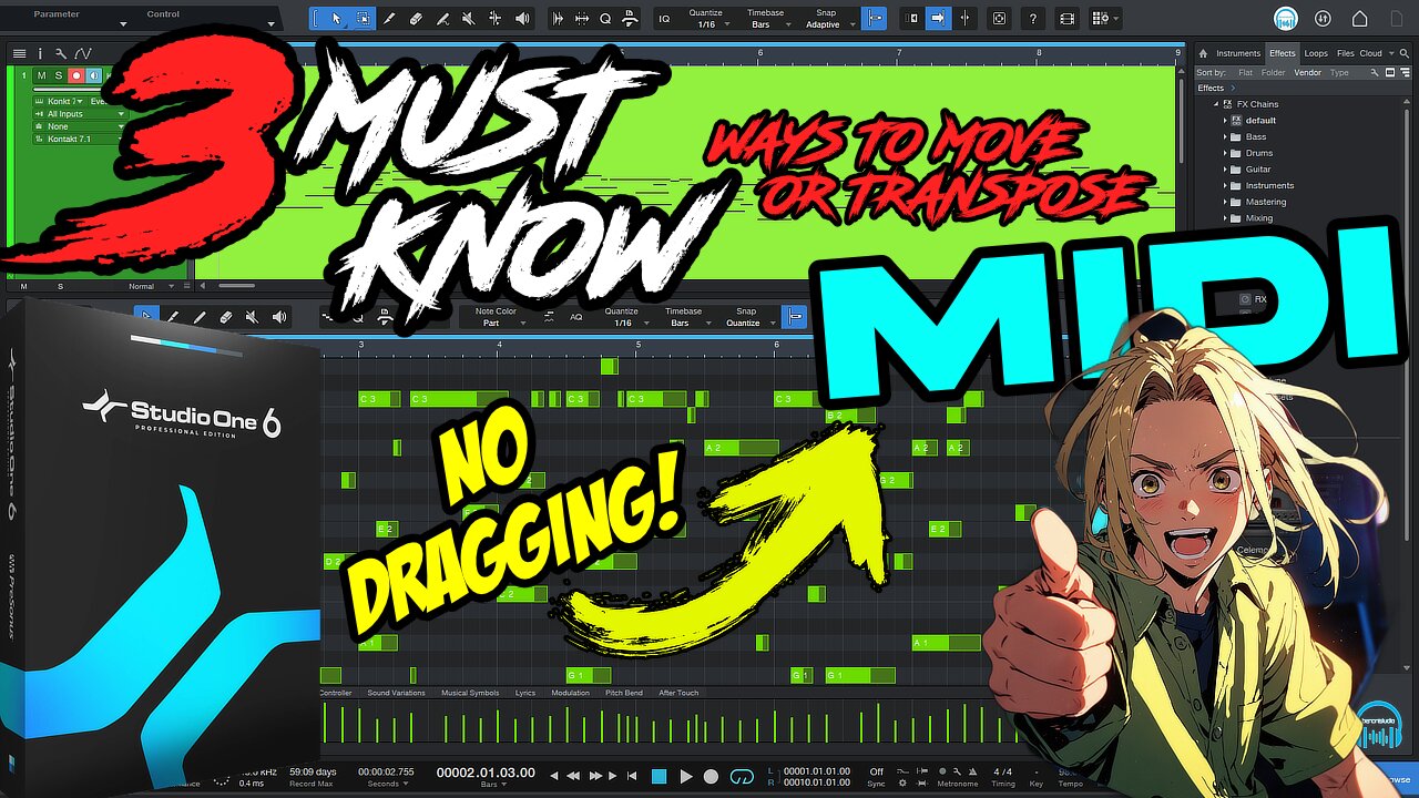 STUDIO ONE 6 - 3 MUST KNOW Ways to Move/Transpose MIDI 🔥 FASTER Than Dragging and More Accurate