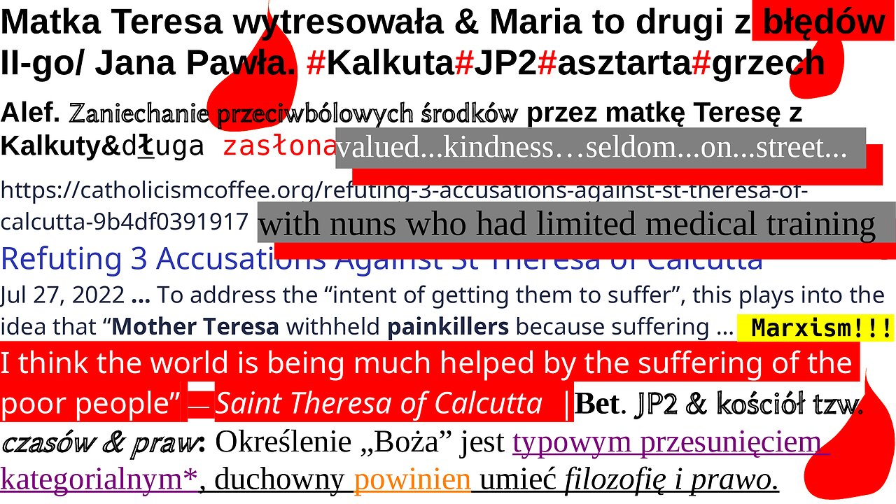 Matka Teresa wytresowała & Maria to drugi z błędów II-go/ Jana Pawła. #Kalkuta#JP2#asztarta#grzech