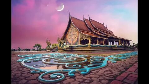 3 hours - Relaxing Meditation Temple with Pink Skies Butterflies Bird Sounds 3 hours