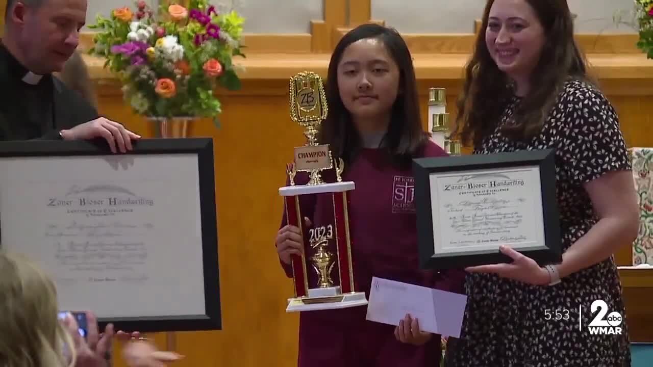 Baltimore student wins handwriting competition