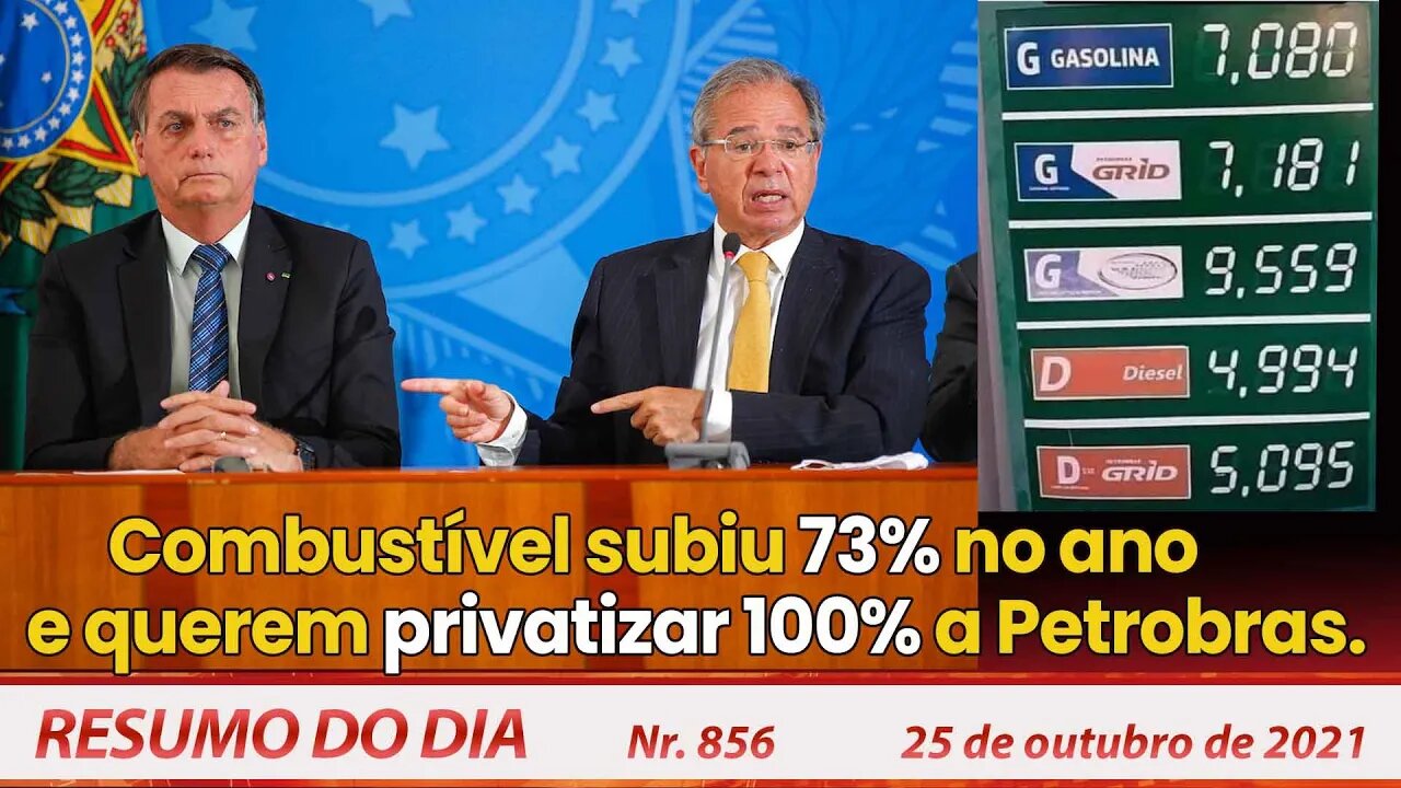 Combustível subiu 73% no ano e querem privatizar 100% a Petrobras - Resumo do Dia nº 856 - 25/10/21