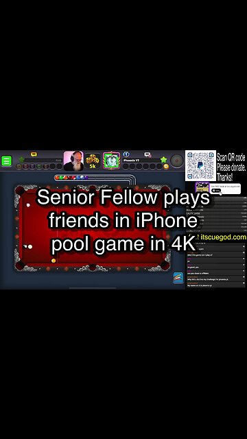 Senior Fellow plays friends in iPhone pool game in 4K 🎱🎱🎱 8 Ball Pool 🎱🎱🎱