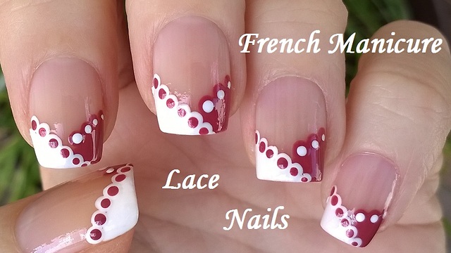 Chevron French manicure with lace nail art design