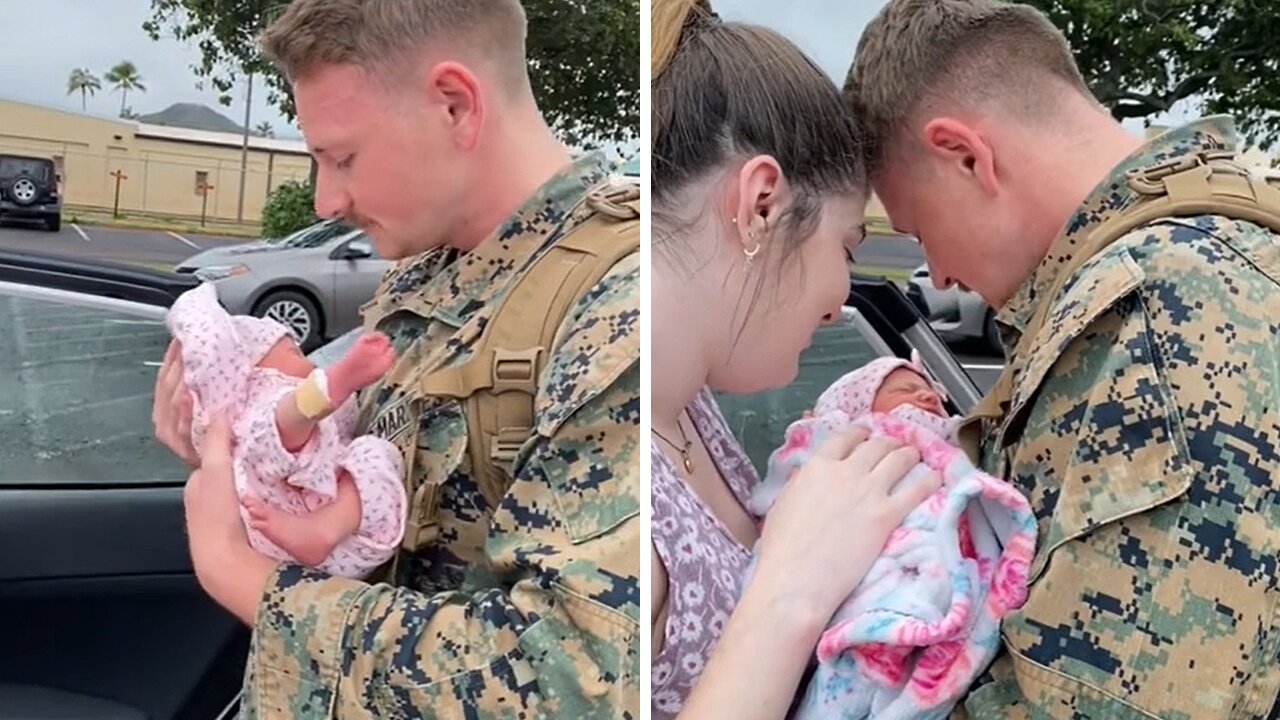 Marine Meets Newborn Daughter For The First Time