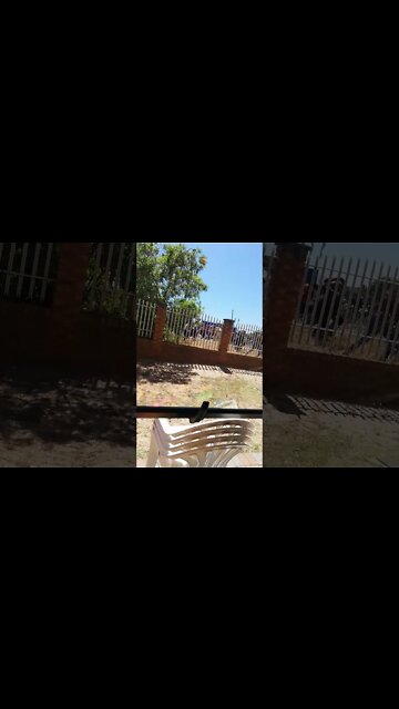 Absurd SA ( EFF protesters start running as flash bangs and teargas goes off )