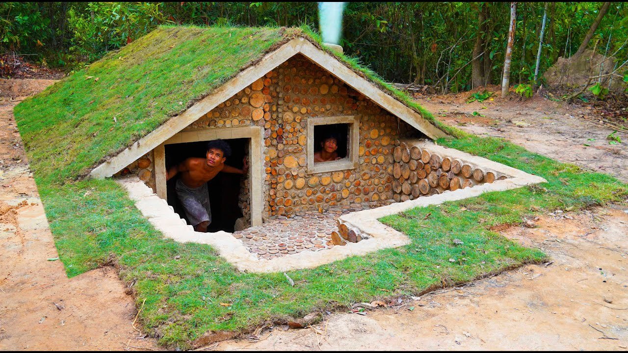 25Days Building Underground House with Decoration Underground Room