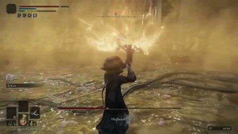 Morgott the fallen loser king, watch how fast he falls to a cross bow