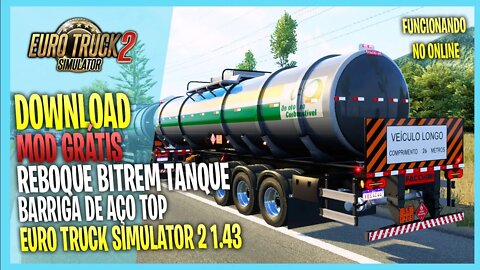 ▶️REBOQUE BITREM TANQUE BARRIGA DE AÇO EURO TRUCK SIMULATOR 2 1.43