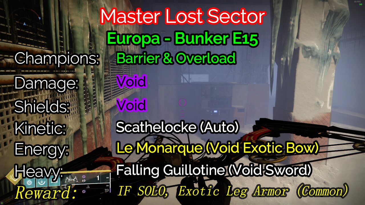 Destiny 2 Master Lost Sector: Bunker E15 11-19-21