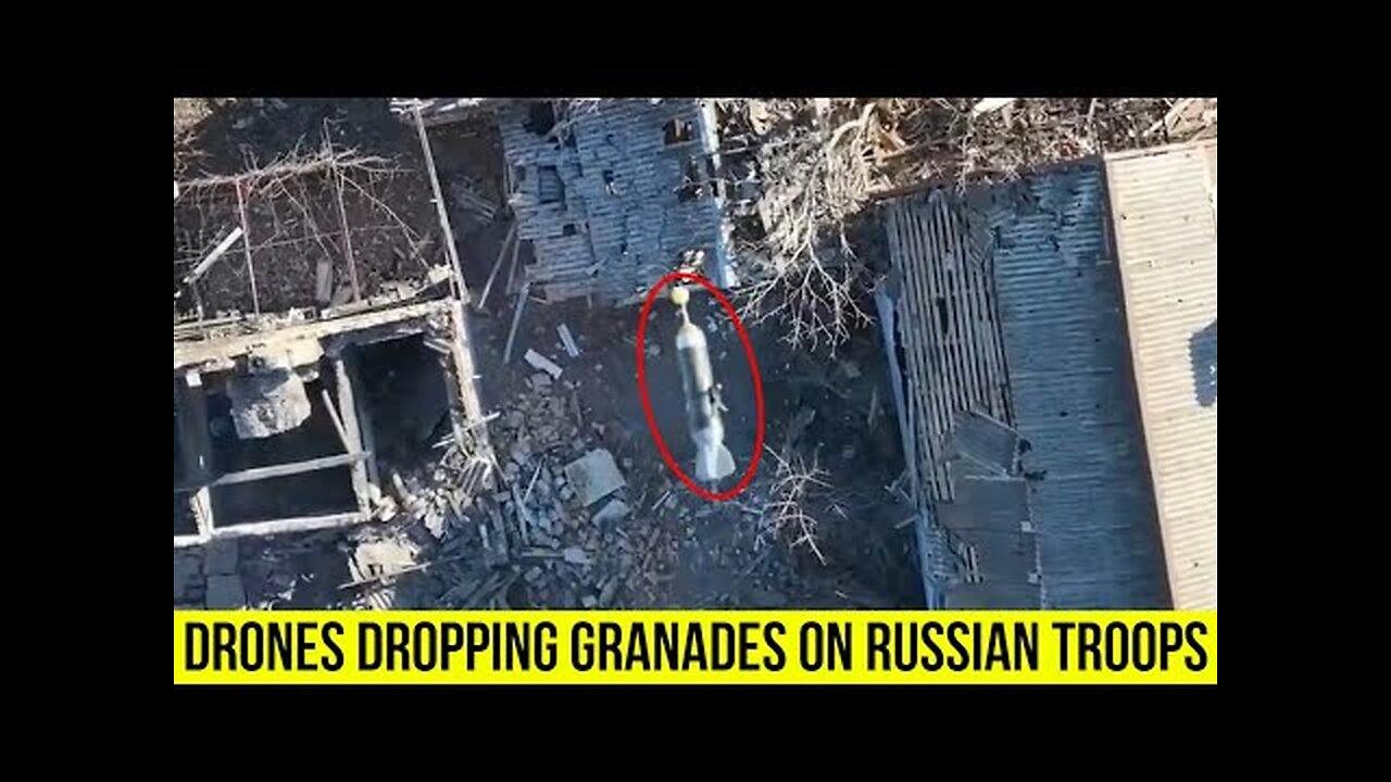 Ukrainian Drones Dropping Grenades on Russian Troops in Bakhmut.