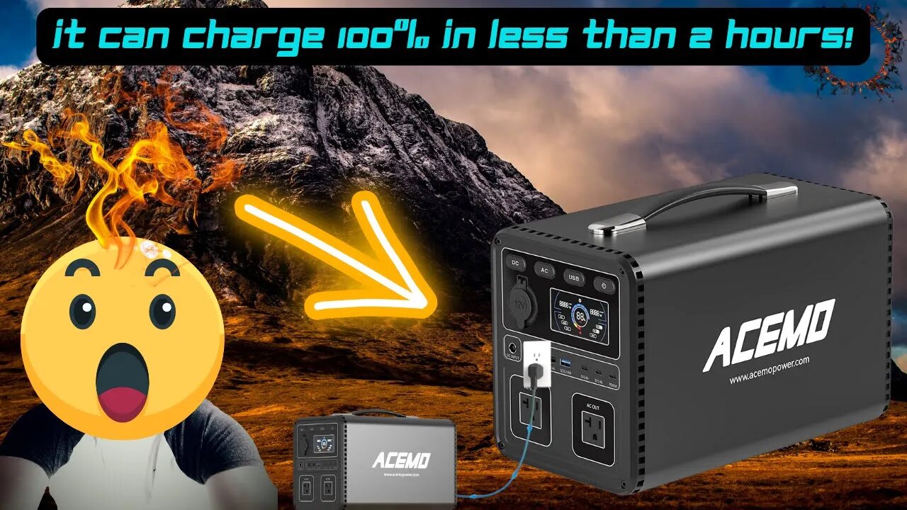 ACEMO Portable Power Station, 1075Wh LiFePO4 Battery, 1200W Solar Generator with 2x1200W