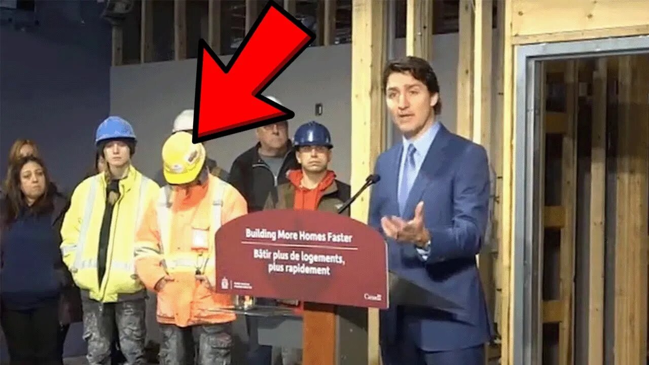 Construction Worker Hides In Shame At Trudeau Speech