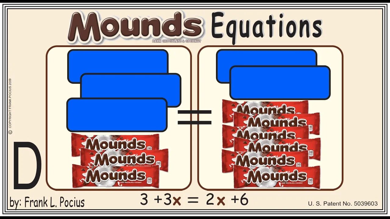D2_MOUNDS_X(notation) 3+3x=2x+6 _ SOLVE BASIC EQUATIONS _ SOLVE BASIC WORD PROBLEMS