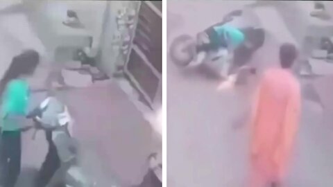 Girl accidentally gave the accelerator and scooty fell hilariously