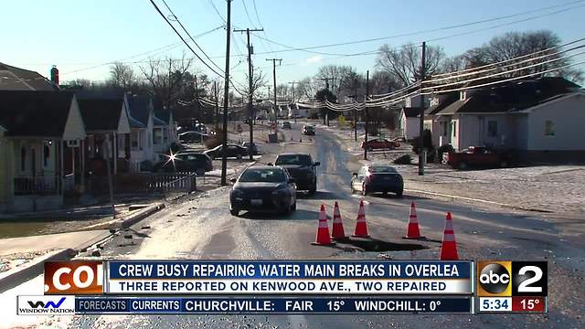 DPW crews work on three water main breaks in Overlea