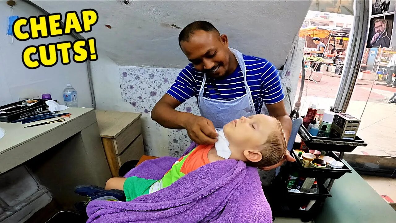 💈$4 STREET HAIRCUT Under the Stairs in Kuala Lumpur, Malaysia 🇲🇾