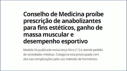 Conselho Federal de Medicine PROIBE uso de anabolizantes!!