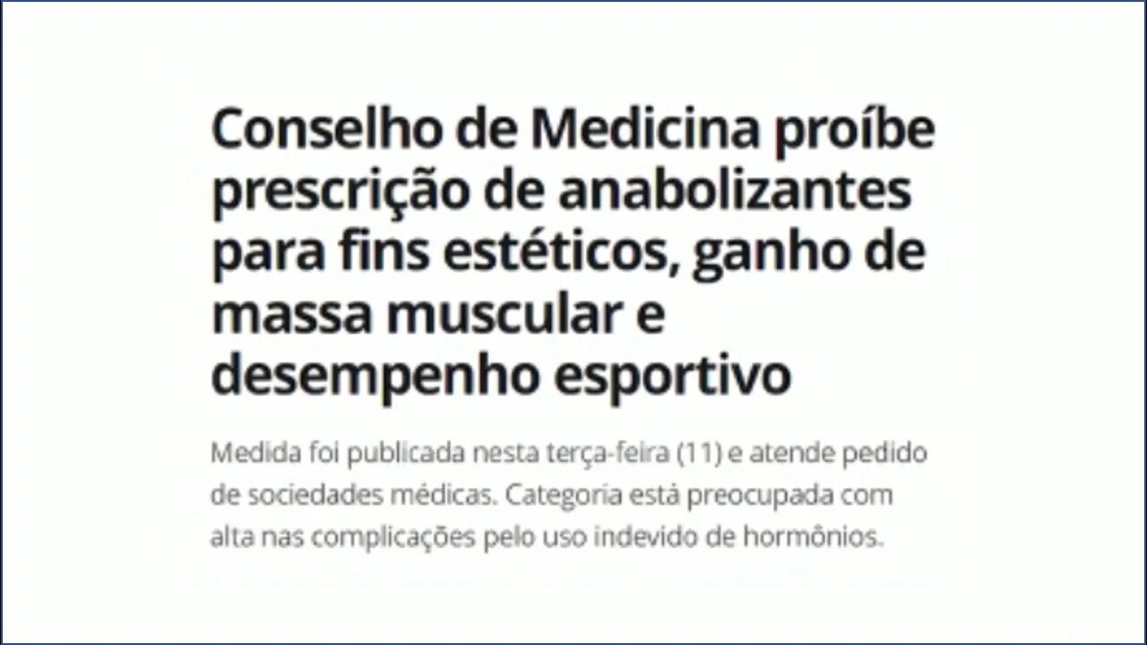 Conselho Federal de Medicine PROIBE uso de anabolizantes!!