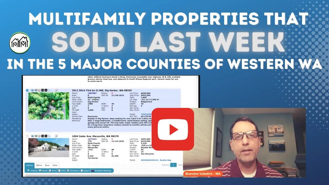 Multifamily Properties that Sold Last Week! In the 5 major Western Wa Counties