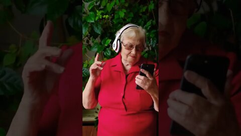 Cute Granny Listening To Music