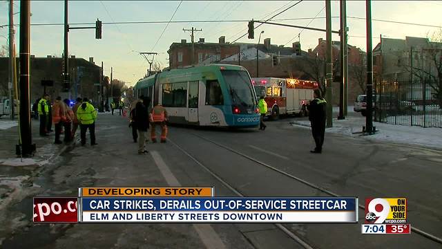 Car hits, derails out-of-service streetcar