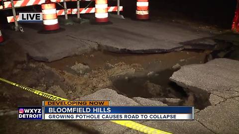 Growing pothole causes road to collapse in Bloomfield Hills neighborhood