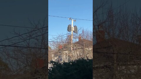 Antique power transformers serviced and in operation on service line .likely USA made of USA parts