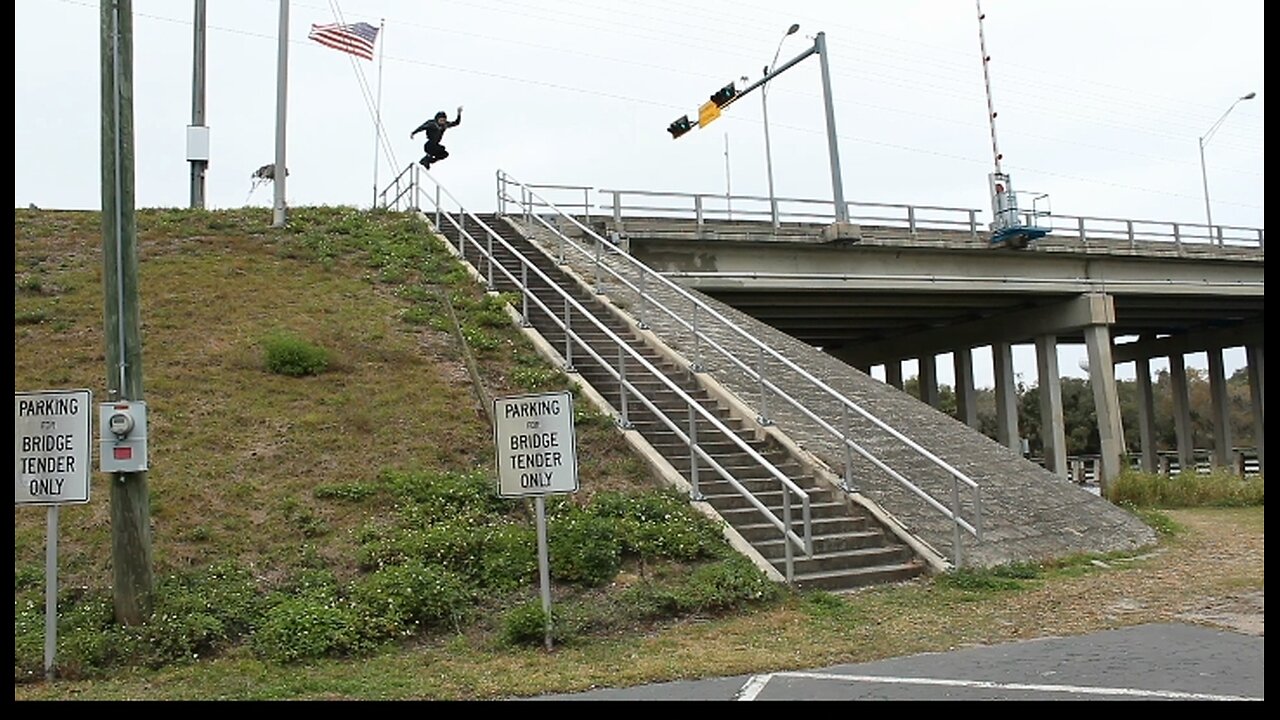 skater grinds 48 stairs rail.