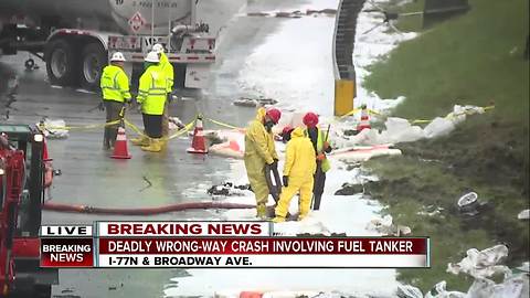 Wrong-way driver causes fatal crash involving tanker truck on I-77 North at Broadway Ave. exit