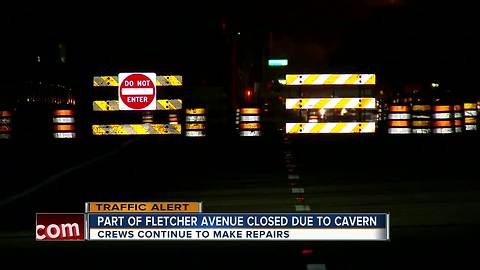 Water main break causes cavern to form under Fletcher Ave. bridge over Hillsborough River