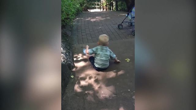 Little Boy Thinks That A Hill Is A Slide