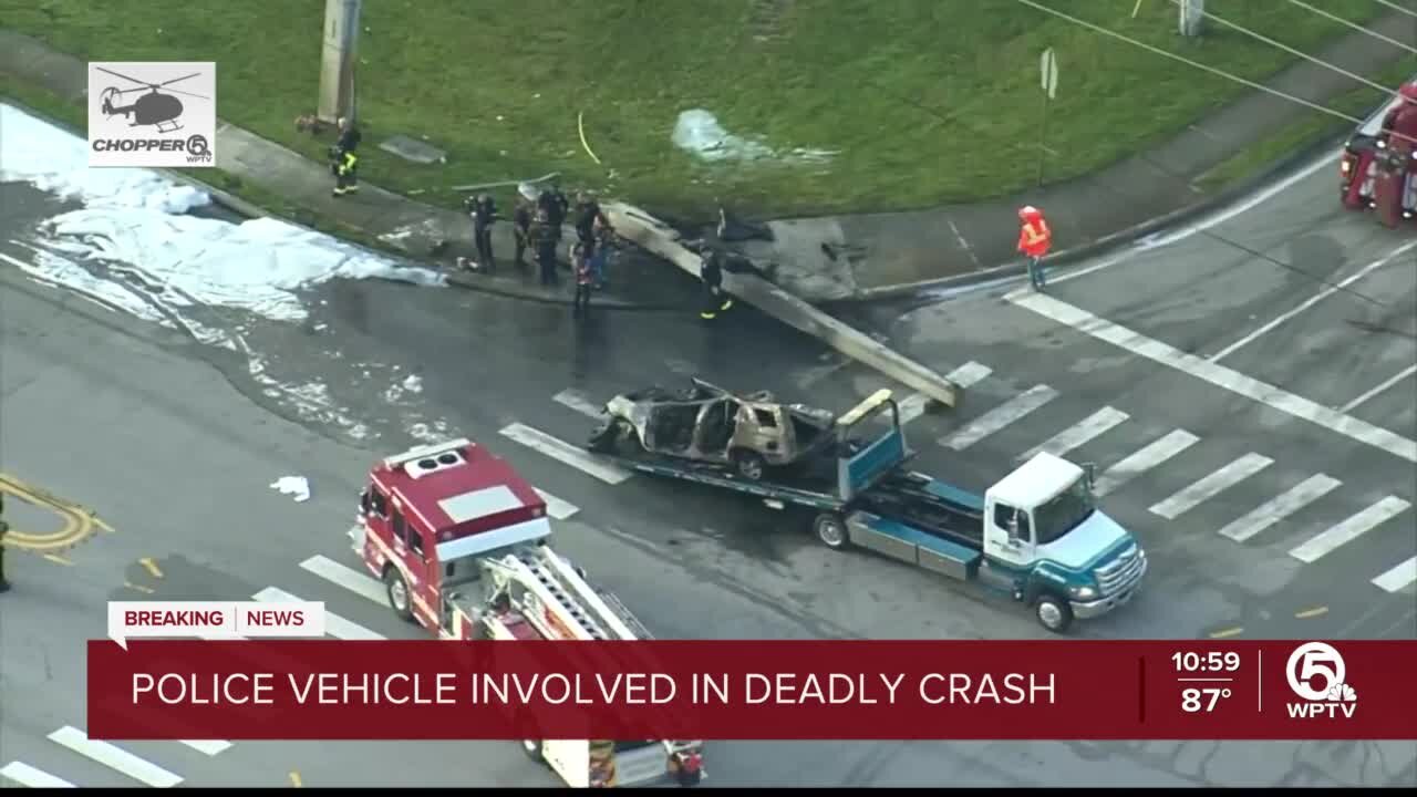 West Palm Beach police vehicle involved in fiery, deadly wreck