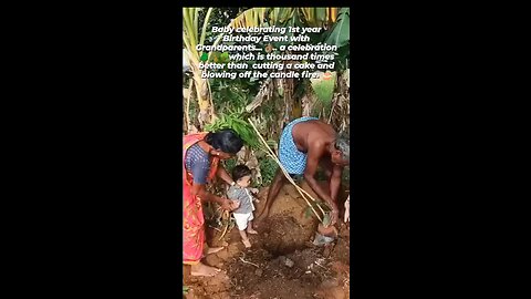 Birthday Celebration of Kid with grandparents by planting