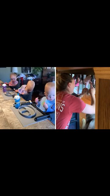 Mom Finds Clever Way To Put Shoes On Her Triplets