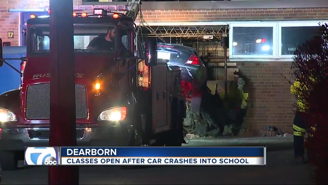 Classes open after car crashes into school in Dearborn