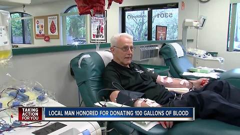 Local man honored for donating 100 gallons of blood