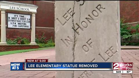Monument removed outside Lee Elementary