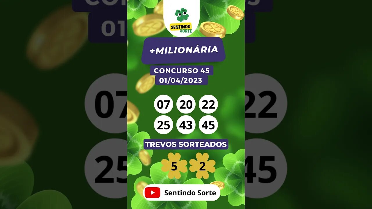 🍀 Resultado +MILIONÁRIA 45 | 01/04/23 | Sentindo Sorte #shorts