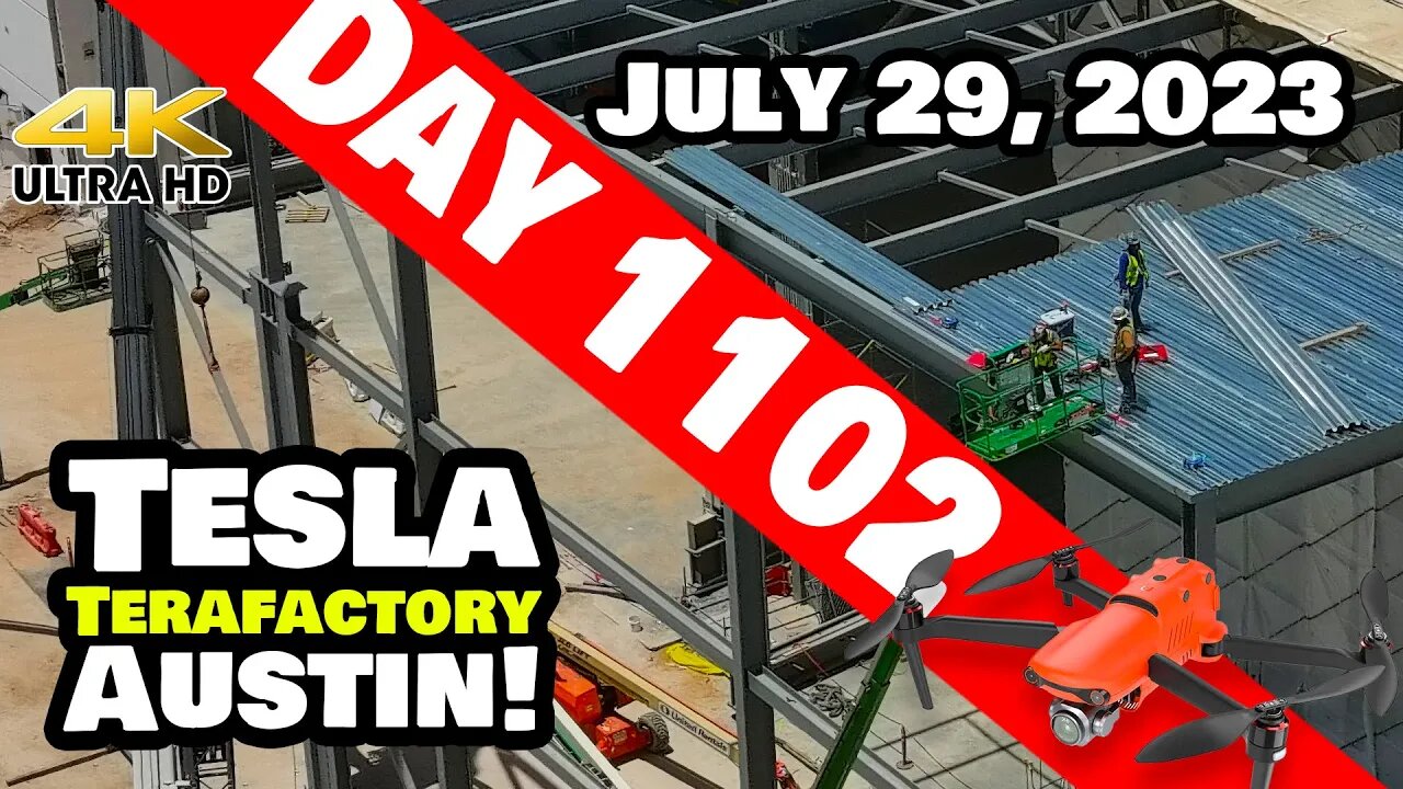 GIGA TEXAS BLDG EXTENSION EXPANDS! - Tesla Gigafactory Austin 4K Day 1102 - 7/29/23 - Tesla Texas