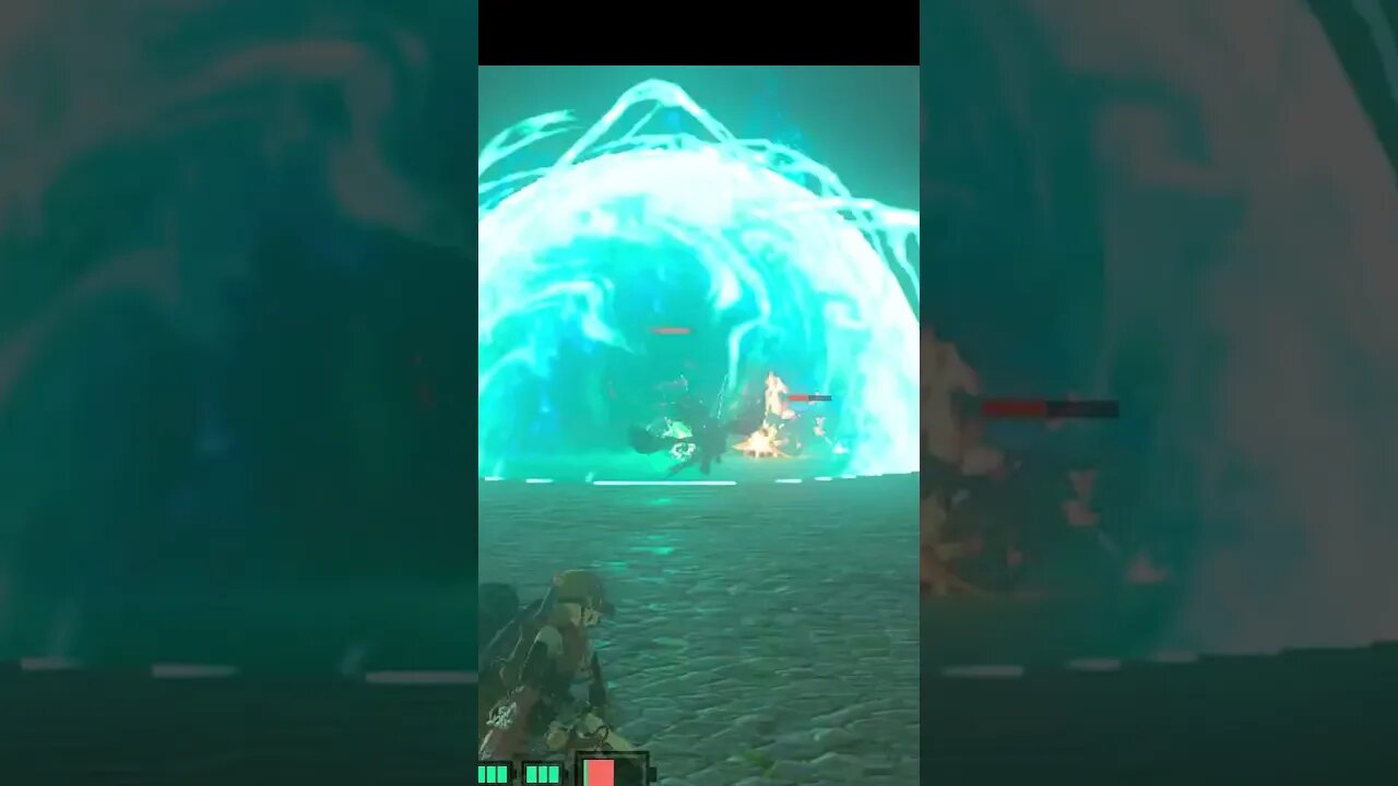 Testing Attack Roomba Mk 2 and a rock falls on a group of Bokoblin